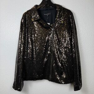 Colleen Lopez Brown Sequin Moto Jacket